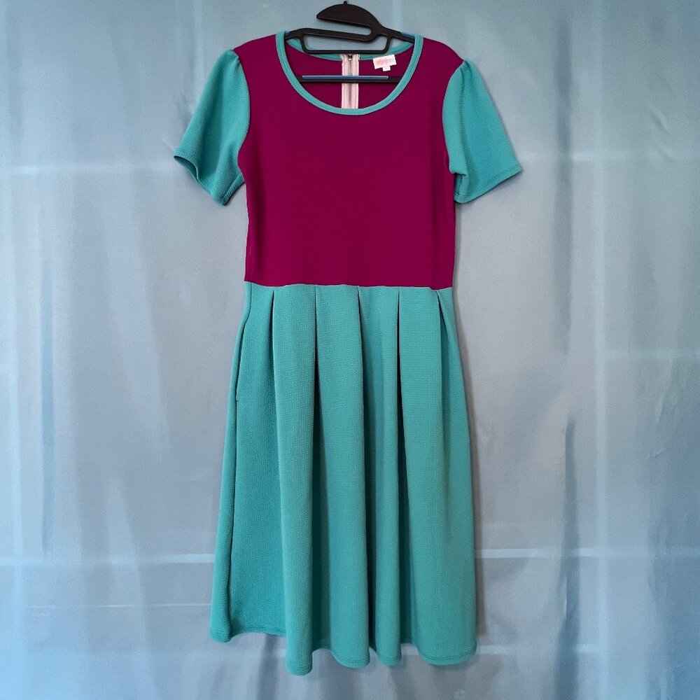 LuLaRoe Amelia Magenta Teal Dress L